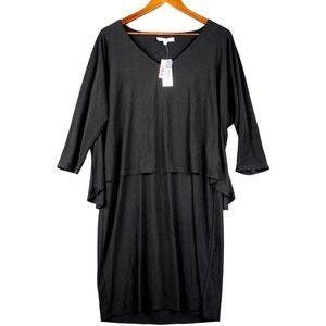 Annalee + Hope Womens L Black V-Neck Poncho Overlay Dress